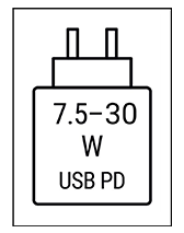 Das Gerät kann mit Netzteilen geladen werden, die eine Leistung zwischen 7,5 und 30 Watt USB PD liefern.